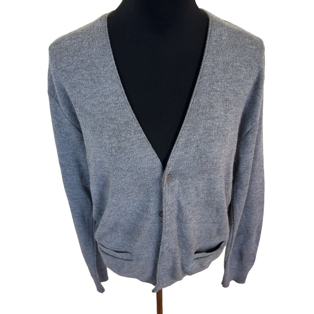 Vintage Jantzen Gray Cardigan Sweater 100% Orlon Acrylic Size Large USA Unisex